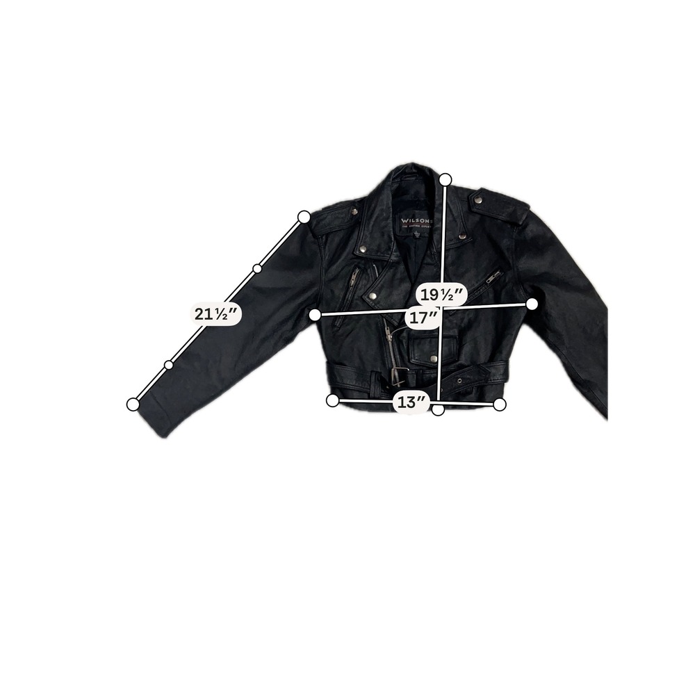 WILSONS BLACK LEATHER CROPPED MOTO JACKET BELTED XS - Picture 10 of 10